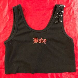 Cut off crop top w safety pins
